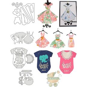 4Pcs Princess Dress Baby Clothes Stroller Metal Cutting Dies Lady Dress Shirt Bowtie Bow Cutting Dies Cut Stencils for Paper Card Making Embossing DIY Scrapbooking Decorative