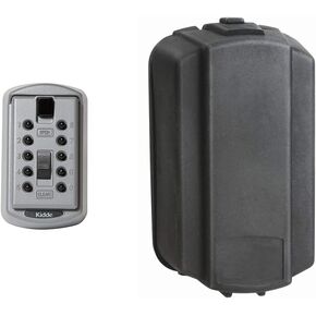 Kidde AccessPoint 001170 KeySafe Original Slimline Push Button Combination Permanent Key Lock Box, 2-Key, Titanium Gray & AccessPoint 001375 KeySafe Weather Cover, Permanent Slimline,Black