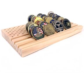 6 Row Military Challenge Coin Display Holder Wood Coin Stand Case (Primary Color)