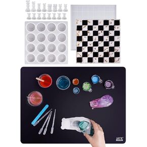 Bundle Set of LET'S RESIN Chess Molds and 27.7'' x 19.7'' Extra Large Silicone Mat for Crafts
