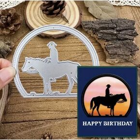 DDeehs West Farm Horse Half Circle Metal Die Cuts,Merry Christmas Cowboy Horse Cutting Dies Cut Stencils for DIY Scrapbooking Album Decorative Embossing Paper Dies for Card Making, silver, DDeehs-001