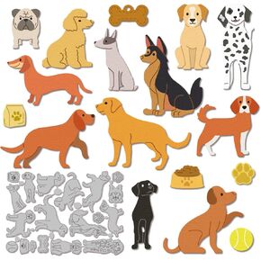 GLOBLELAND Dogs Cutting Dies for DIY Scrapbooking Metal Baseball Playing Dog Cut Dies Paw Prints Die Cuts for Card Making Embossing Photo Album Craft Decor