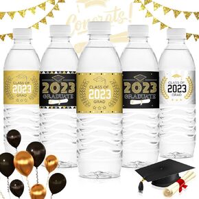 100 Pcs Graduation Labels Stickers Water Bottle Wrapper Labels Decal Water Bottle Stickers Waterproof Graduation 2025 Party Favors, 5 Style(Black, White, Gold)