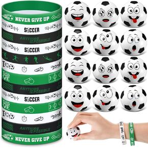 60 Pcs Soccer Party Favors, Sports Silicone Bracelets and Mini Face Stress Balls Party Favors for Sports Birthday Party Supplies Goodie Bags Team Gift