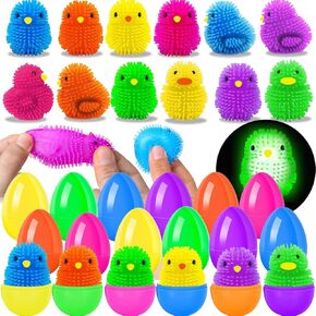 12 حزمة مملوءة بيض عيد الفصح للأطفال الذين لديهم ألعاب LEGE LED BROFER BLOTS CHICKS ، تضيء الإجهاد التخلص من ألعاب الأطفال سلة عيد الفصح للفتيان ، هدايا عيد الفصح من أجل الأطفال.