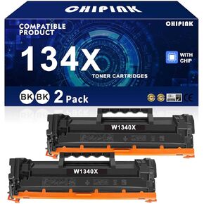 134X حبر حبر خرطوشة مع بديل متوافق مع رقاقة لـ 134x أسود عالي العائد الحبر 134 × W1340X حبر 134A W1340A لـ LASER 209DW MFP M234DW M234SDW PRINTERS (2 أسود)