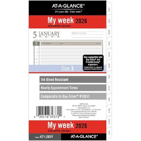 AT-A-Glance 2026 Planner Refill ، أسبوعيًا وشهريًا ، 3.75 "× 6.75" ، الحجم المحمول 3 ، فضفاضة (471-285Y-26)
