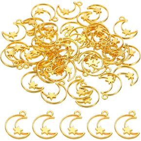 Patikil Moon Star Starants Charm ، Metal Moon Star Charm for Woman Necklace Enring Bracelet Making and DIY Crafts