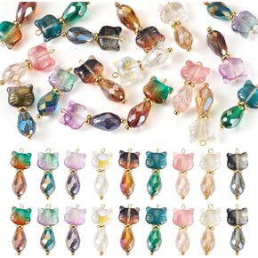 Beadthoven 18pcs Cat Cat Shape Sharms Crystal Glass Presants Mini Animal Pet Cat Dangle Charms Colorful Faceted Glass Hitten Prendants for Jewelry Making Making Necklace Keylace Crafts DIY