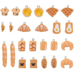 HONBAY 24PCS محاكاة سحر الخبز المعلقات تقليد الراتنج راتنجات سحر الطعام الاصطناعي سحر الخبز DIY لسلاسل المفاتيح أقراط الأقراط قلادات المجوهرات صنع الحرف اليدوية - 12 أنماط