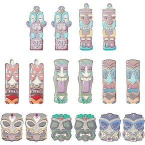 18 Pcs Acrylic Tiki Pendant Charms, 9 Styles Hawaiian Style Printed Tiki Totem Charms Cartoon Pharaoh Rectangular Pendants Accessories for DIY Jewelry Making, Keychain and Crafting