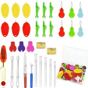 38 Pcs Needle Threaders Kit, Including Fish Type Easy Threader Gourd Shaped Sewing Needle Threader Seam Rippers Sewing Tweezers Thimble for DIY Hand Sewing