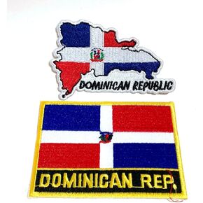 دومينيكان جمهورية العلم باتش و Dominican Island Shape Patch | إكسسوارات الملابس المطرزة على الحديد | مثالي للسترات وحقائب الظهر والقبعات والمزيد | احتفل بتراث الدومينيكان الخاص بك!