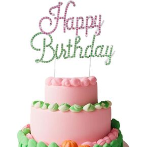 Yariew Happy Birthday Cake Toppers Witch موضوع عيد ميلاد ديكورات الحفلات الوردي والأخضر راينستون