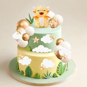 JeVenis Baby Dragon Cake Decoration Little Dragon Cake Topper with Balls Stars Clouds for Baby Shower Birthday Party Supplies Favors