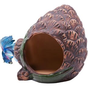 Anrui Ceramic Pinecone Aquarium Decor Hideaway لطيف صغير منزل Betta أسماك السمكة التزيين زخرفة الكهف للأسماك الصغيرة والروبيان والسمك الذهبي والزواحف (أحمر بني)