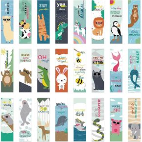 24 PCS Animal Punlmks ، Laper Papermark Bapk Brake ، مرجعية لقراءة عشاق كتب مكافأة الفصول الدراسية (2''x6 '')