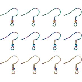 Fashewelry 200Pcs Multi-Color 201 Stainless Steel Earring Fish Hooks Rainbow Surgical French Ear Wires with Ball and Coil Tube Ends 21 Gauge Pins for Dangle Drop Earrings Making 20mm