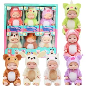 6 PCS Mini Baby Dolls ، رائعتين 4 بوصات دمى الطفل واقعية مع ملابس حيوانية ، دمية صغيرة للطفل للبنات الابنة الكبرى حقائب Goodie عيد ميلاد عيد ميلاد