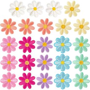 12 PCS حديد زهرة ديزي صغير على بقع ، أحجام 2 زاهية ديزي مطرزة ، خياطة زهرية لطيفة لطيفة على بقع الديكور للحقائب الظهر ، السترات ، الجينز