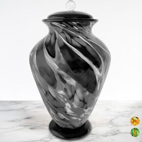 Silver Radiance Hand Blown Glass Cremation Urns for Human Ashes - Museum Quality Large Decorative Glass Urn for Adult Men & Women - Burial Urns for Adult Human Ashes