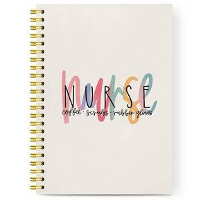 VONTP Nurse Notebook,Coffee Scrubs Rubber Gloves Spiral Notebook Hardcover,College Ruled Notebook Journal for Writing,Gifts for Nurse Doctor Assistant Medical Staff,5.5x8.3