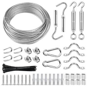 TooTaci Outdoor String Lights Hanging Kit, 66ft 1/8 Vinyl Coated Stainless Steel Cable Wire Rope, Turnbuckles for Cables Wire, Tension Wire for String Lights, Clothesline, Gate Tensioner Cable Kit