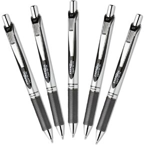 3 Sets Of 5 pens, total of 15 X Pentel EnerGel Deluxe RTX Retractable Liquid Gel Pens - 0.7mm - Metal Tip - Black Ink