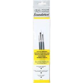 مجموعة فرشاة الاكريليك الاصطناعية في Winsor & Newton Foundation ، مقبض طويل ، Filbert & Flat