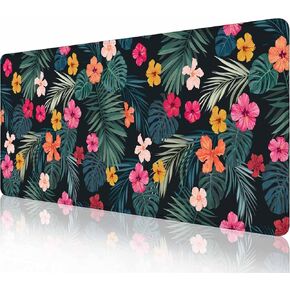 Gaming Mouse Pad, Large Non-Slip Rubber Base Mousepad, Keyboard Mouse Mat, Desk Pad with Stitched Edges, 35.4x15.7inch, Watercolor White Magnolia Flowers