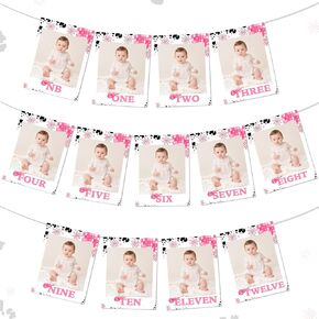 Space Cowgirl 1st Birthday Photo Lanner Pink for Girls ، أول لافتة صور روديو من حديثي الولادة إلى 12 شهراً ديسكو الغربي شهريًا فوتوغرافيًا لفتاة لفتاة عيد ميلاد اللوازم