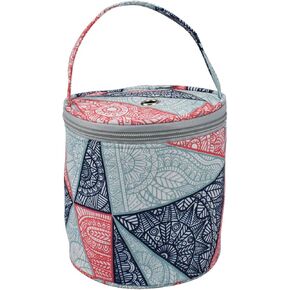 Keyhot Small Crochet Bag Organizer Drum ، Mini for Crocheting Project Store Skein Ball للحياكة أثناء السفر (الأزرق الهندسي)