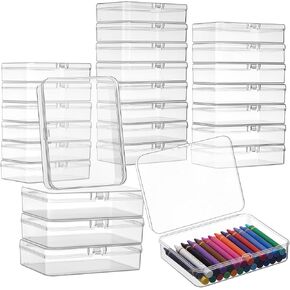 25 Pcs Plastic Crayon Box with Lid 4.53 x 3.35 x 1.1 Inches Clear Small Storage Box Holder Stackable Pencil Case Organizer Container Bulk for Art Crafts Jewelry Beads School Office Supplies