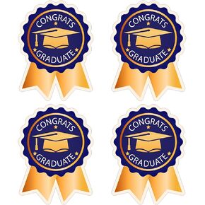 Lucleag 200 PCS Graduation Stickers for Envelopes, Blue Gold Class of 2025 Graduation Badge Shape Graduations Stickers for Grad Envelopes Seals Gift Boxes Candy Bags Greeting Cards