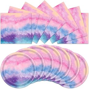 40PCS TIE TIE PISY Supplies ， ديكورات حفلات عيد ميلاد قوس قزح آمنة ودائمة مع أطباق عيد ميلاد مقاومة للماء ومقاومة للنفط.