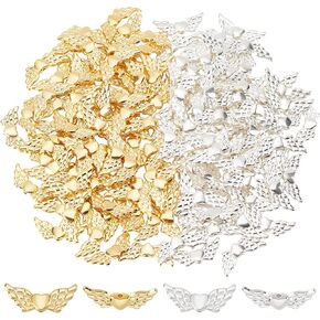 ARRICRAFT 200 PCS WIND CHARM BEADS ، 2 Color Angel Charm Pendants Angel Fairy Spacer Beads for Jewelry Making DIY Accsities (Golden & Silver)