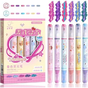 Aesthetic highlighters Cute Dual Tip 6 Sticks of 12 Colors Chisel and Fine Tips No Bleed bible highlighters Pastel acrylic Markers Set For School Office Journaling Art supplies (Vintage)