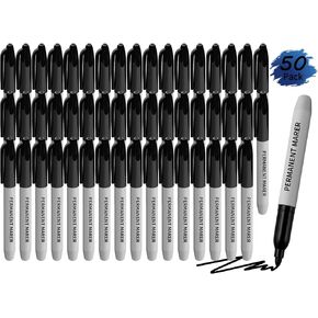 Vitoler Permanent Markers Black, Fine Tip Permanent Markers Set,Fine Point,Works on Plastic,Wood,Stone and Glass for Coloring,Doodling, Marking,50 Pack