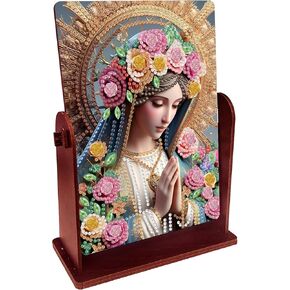 pigpigboss Religious Cross Diamond Painting Rotate Mirror Kit, Pink Flower Cross Diamond Art Makeup Mirror, Butterfly Makeup Mirror Paint with Diamonds for Adult Beginner Desktop Decor