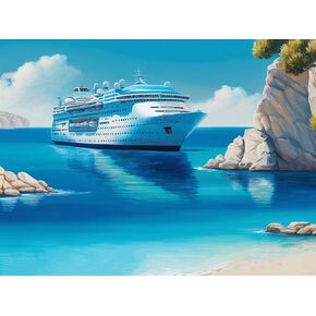 DIY Diamond Painting ، سفينة سياحية متحركة مليئة بألوان باردة من مشهد Summer Seaside مناسبة للمبتدئين غير الرسميين لديكور غرفة النوم ديكور الحمام ، هدايا عيد ميلاد 12x16 بوصة