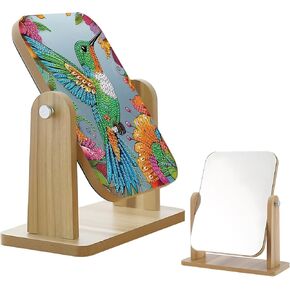 MVVMTOP Diamond Art Paintly Flip Mirror ， DIY Bird Pattern Mirror Rotatable ، 5D Shape Diamond Diamond Materive Decord Decor Decor Decor Vanity ، زخرفة فريدة لسطح المكتب في الغرفة