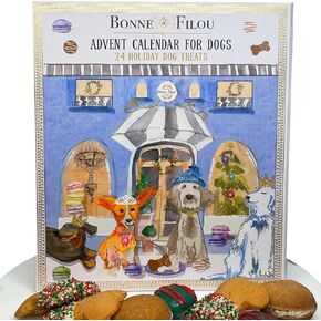 Bonne et Filou 2023 Dog Treats Advent Calendar - 24 Hand Designed Luxury Dog Treats with Macarons, Truffles & Bone Cookies Box Monthly Calendar