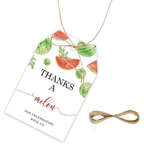 50pcs Watermelon Thank You Tags, Thanks a Melon Gift Tag with String for Birthday Party, One in a Melon Thank You Paper Tags for Sweet Fruit Party Favors