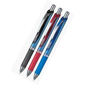 Pentel Energel Deluxe RTX Retractable Liquid Gel Pen,0.5mm, Fine Line, Needle Tip,Blue Body Type, Black.Blue.Red Ink-Each 1 Pens/Total 3 Pens Value Set(With our shop original description of goods)