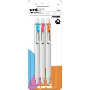 Uniball One One Retractable Ambens ، Micro Point (0.5mm) ، Sky Blue ، Pink & Mandarin Orange Ink ، 3 Pack