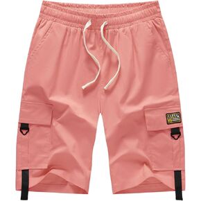 Neecan Women's Casual Cargo Shorts Elastic Waist Drawstring Cotton Loose Fit Outdoor Bermuda Shorts Multi Pockets