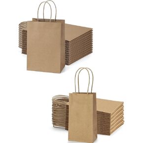 Bagdream 3.5inch mini 50pcs و 5 بوصات صغيرة 100pcs أكياس الهدايا أكياس الورق البني مع مقابض كبيرة