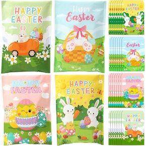 Tinlade 100 PCS Easter Bags Bulk Happy Easter Gift Candy Goodie Goodie Self Lafore Paper Cookie Bags Bunny Egg Chick Taffor