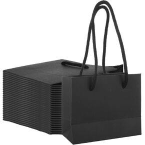 LOYORTY 100PCS Extra Small Black Gift Bags With Cotton Handles, 4.7x2.4x4 Inch Goodie Bag Wrap, Mini Paper Bags for Party Favors, Birthdays, Wedding, Celebrations Gifts