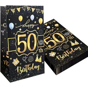 10 حزمة الذهب الأسود السوداء السعيد عيد ميلاد حقائب هدايا هدايا إلى 50 سنة الحفلة تفضيل الحقائب معالجة الأكياس الورق الحلوى حقائب جيدة لعيد ميلاد ديكورات حفلات الزفاف
